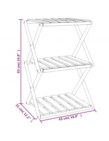 Scaffale Pieghevole 3 Ripiani Marrone 70x31x63 Massello Acacia