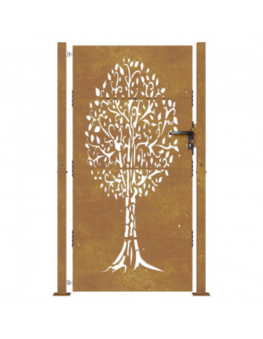 Cancello da Giardino 105x205 cm in Acciaio Corten Design Albero