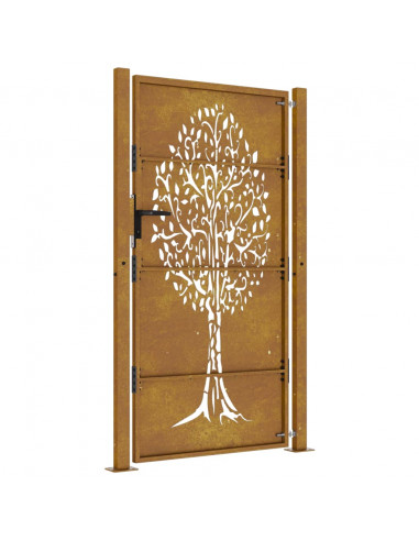 Cancello da Giardino 105x205 cm in Acciaio Corten Design Albero