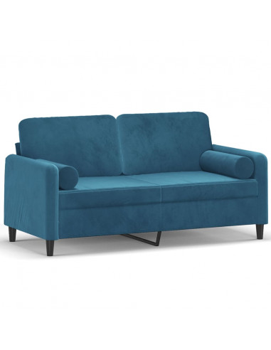 Divano a 2 Posti con Cuscini Blu 140 cm in Velluto