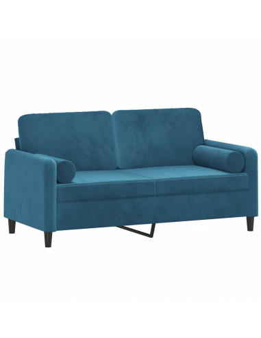 Divano a 2 Posti con Cuscini Blu 140 cm in Velluto