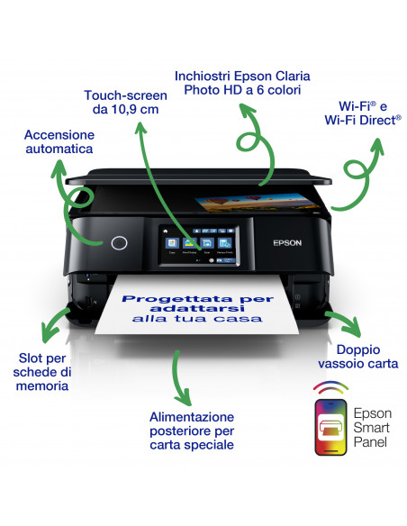 Epson Expression Photo XP-8700 stampante multifunzione fotografica A4, Wi-Fi Direct, display LCD 10,9 cm, stampa CD/DVD, App Sma