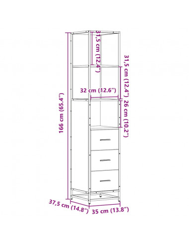 Armadietto Bagno Grigio Sonoma 35x37,5x166 cm Legno Multistrato