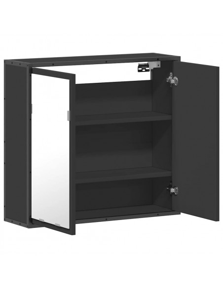 Armadietto Specchio da Bagno Nero 65x20x60 cm Legno Multistrato