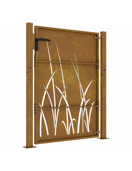 Cancello da giardino 100x150 cm in acciaio Corten con design erba