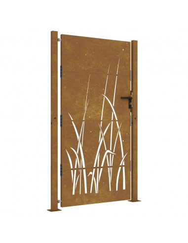 Cancello da giardino 100x175 cm in acciaio Corten con design erba