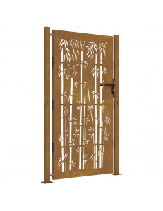 Cancello da Giardino 105x205 cm in Acciaio Corten Design Bambù