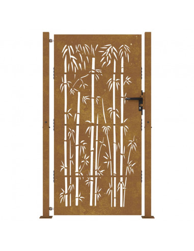 Cancello da Giardino 105x205 cm in Acciaio Corten Design Bambù