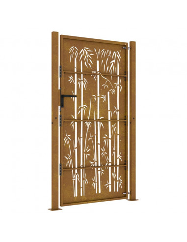 Cancello da Giardino 105x205 cm in Acciaio Corten Design Bambù