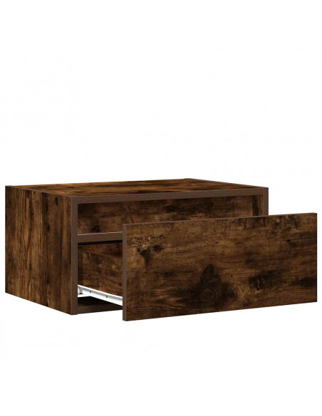 Comodini a Parete con luci LED 2 pz Rovere Fumo