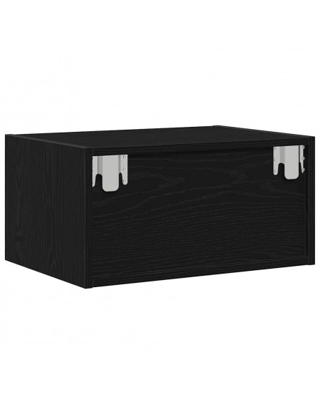 Comodini a Parete con Luci LED 2 pz Rovere Neri