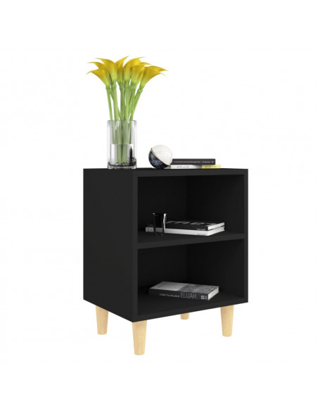 Comodini con Gambe in Legno Massello 2pz Neri 40x30x50 cm