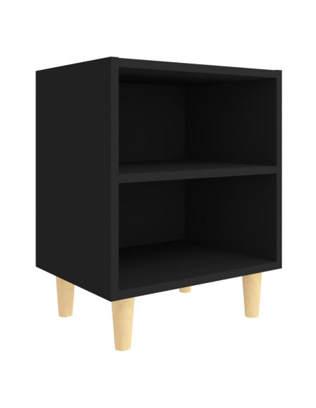 Comodini con Gambe in Legno Massello 2pz Neri 40x30x50 cm