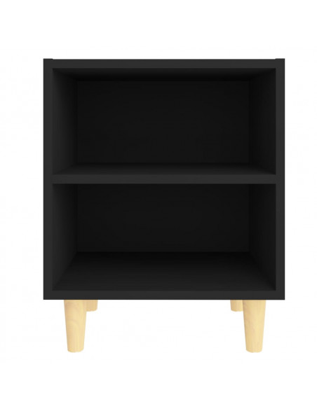 Comodini con Gambe in Legno Massello 2pz Neri 40x30x50 cm