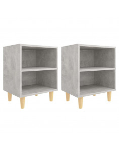 Comodini Gambe in Legno Massello 2pz Grigio Cemento 40x30x50 cm