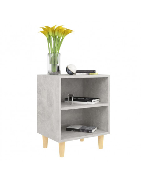 Comodini Gambe in Legno Massello 2pz Grigio Cemento 40x30x50 cm