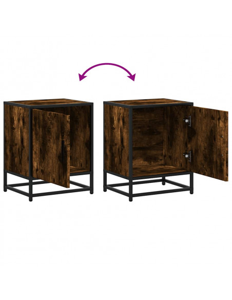 Comodini Rovere Fumo 2 pz 40x31x50 cm Legno Multistrato Metallo