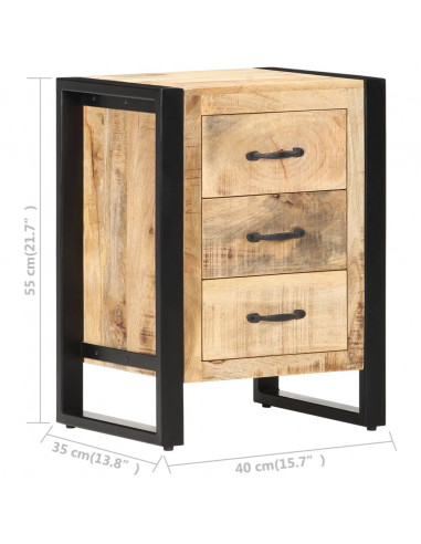 Comodino 40x35x55 cm in Legno Massello di Mango