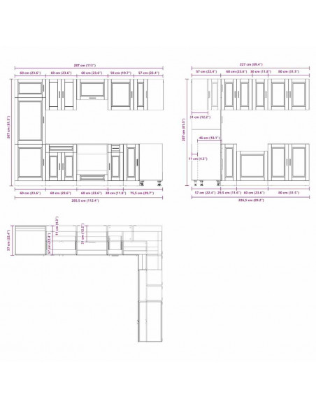 Set Mobili da Cucina 14 pz Porto Rovere Sonoma in Truciolato