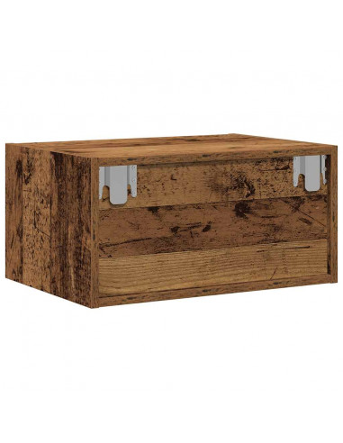 Comodino a Parete con Luci LED Legno Antico