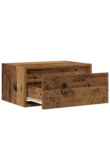 Comodino a Parete con Luci LED Legno Antico