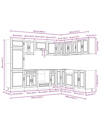 Set Mobili da Cucina 14 pz Porto Legno Antico in Truciolato