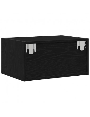 Comodino a Parete con Luci LED Rovere Nero