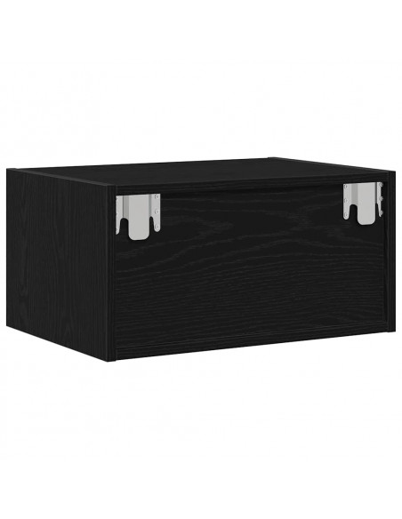 Comodino a Parete con Luci LED Rovere Nero