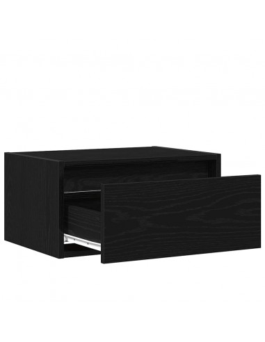 Comodino a Parete con Luci LED Rovere Nero