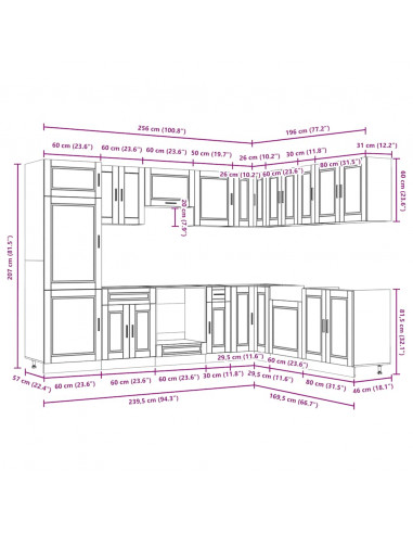 Set Mobili da Cucina 14 pz Porto Grigio Cemento in Truciolato