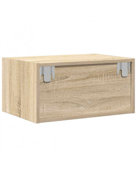 Comodino a Parete con luci LED Rovere Sonoma