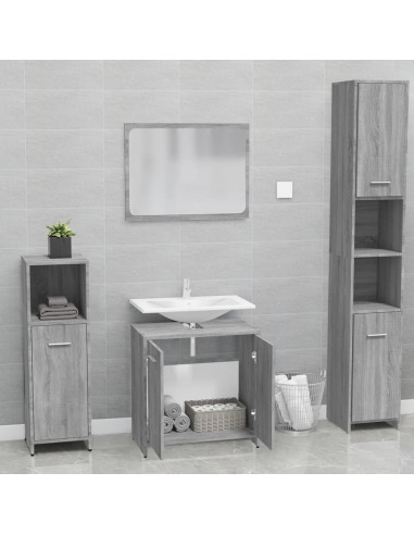 Set di Mobili da Bagno Grigio Sonoma in Legno Multistrato