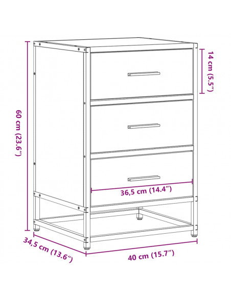 Comodino Grigio Sonoma 40x34,5x60 cm Legno Multistrato Metallo