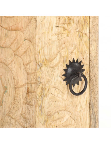 Comodino Intagliato 40x30x50 cm in Legno Massello di Mango