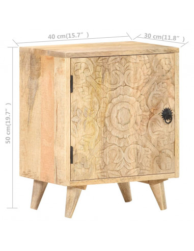 Comodino Intagliato 40x30x50 cm in Legno Massello di Mango