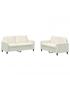 Set di Divani 2 pz Crema in Velluto 2