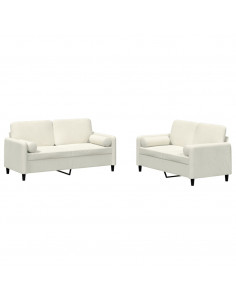 Set di Divani 2 pz con Cuscini Crema in Velluto 2