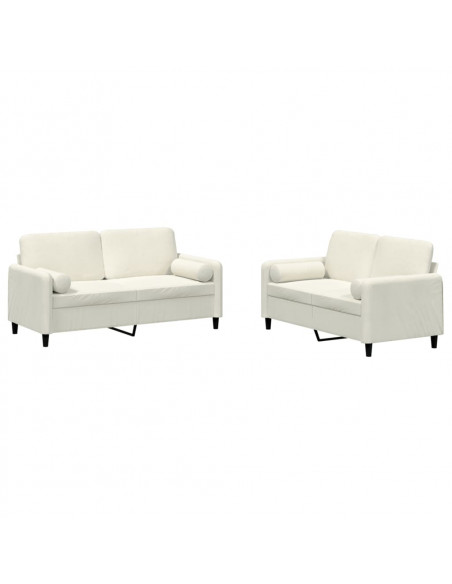 Set di Divani 2 pz con Cuscini Crema in Velluto