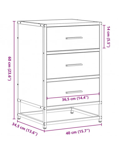 Comodino Rovere Fumo 40x34,5x60 cm Legno Multistrato e Metallo