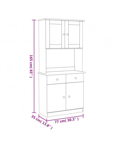Credenza ALTA Bianca 77x35x165 cm in Legno Massello di Pino
