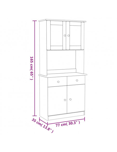 Credenza ALTA Bianca 77x35x165 cm in Legno Massello di Pino