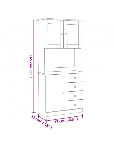 Credenza ALTA Bianca 77x35x165 cm in Legno Massello di Pino