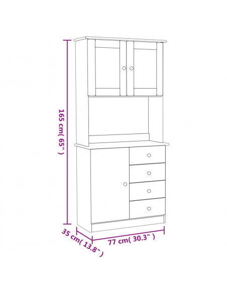 Credenza ALTA Bianca 77x35x165 cm in Legno Massello di Pino