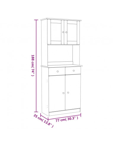 Credenza ALTA Bianca 77x35x188 cm in Legno Massello di Pino