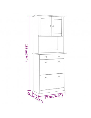 Credenza ALTA Bianca 77x35x188 cm in Legno Massello di Pino