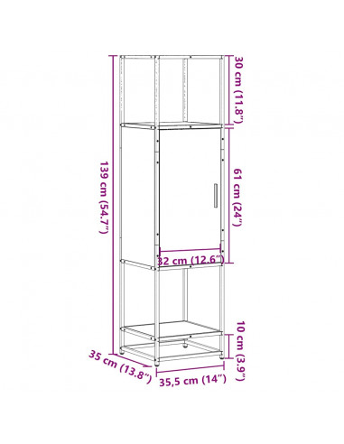 Credenza Grigio Sonoma 35,5x35x139 cm Legno Multistrato Metallo