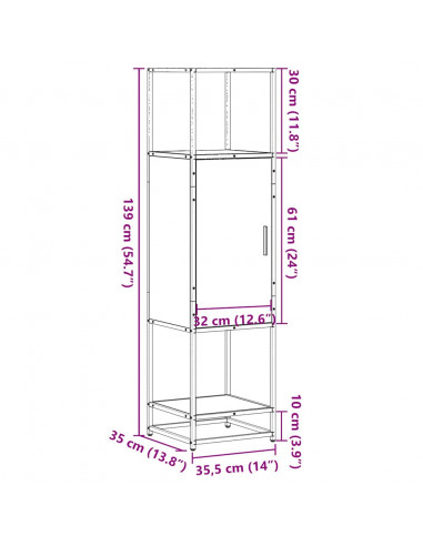 Credenza Nera 35,5x35x139 cm Legno Multistrato Metallo