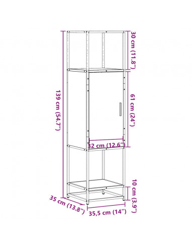 Credenza Rovere Fumo 35,5x35x139 cm Legno Multistrato Metallo