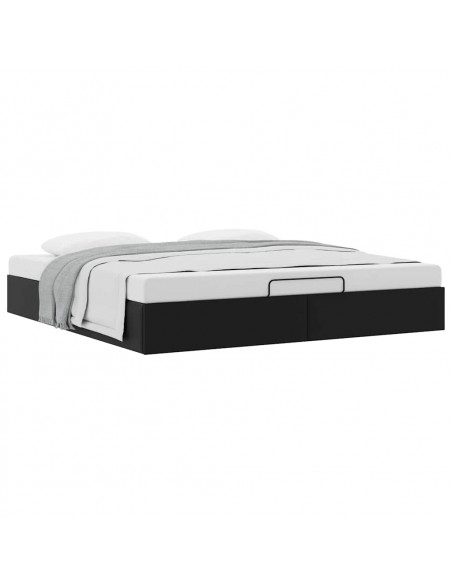 Struttura Letto Pouf senza Materasso Nero 200x200 cm Similpelle