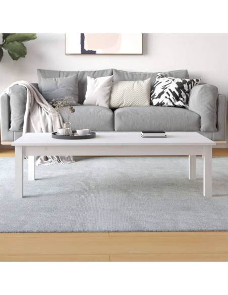 Tavolino da Salotto Bianco 110x50x30 cm Legno Massello di Pino